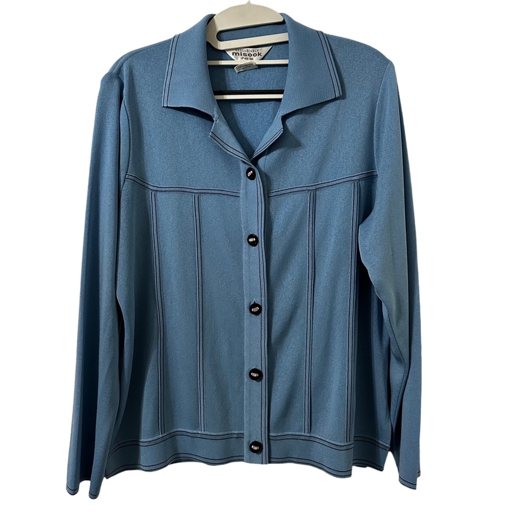Misook Cardigan Jacket Womens S Petite Blue‎ Knit Long Sleeve Career Office